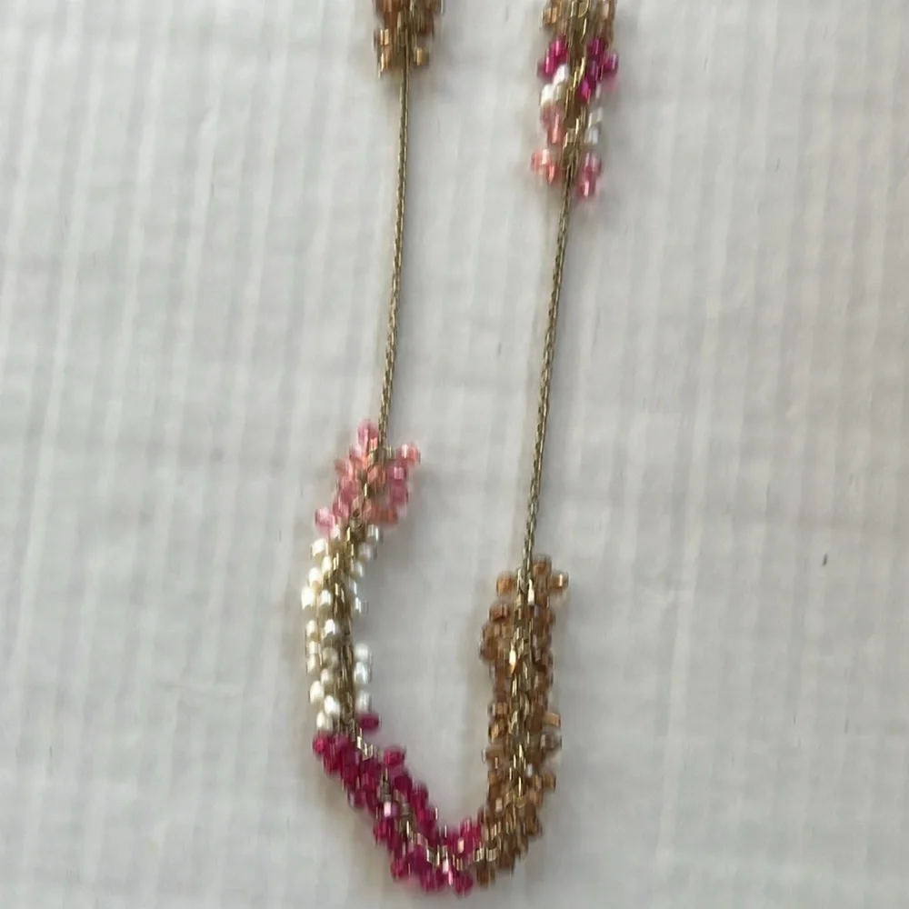 Coldwater Creek Pink, White, and Tan Ombré Beaded Necklace Length NWT